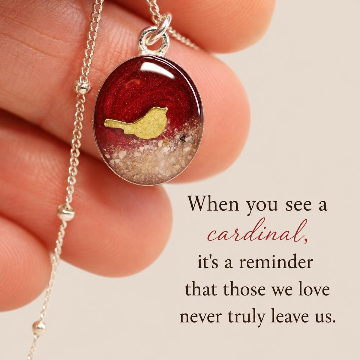 Cardinal Cremation Ash Necklace, Memorial Jewelry