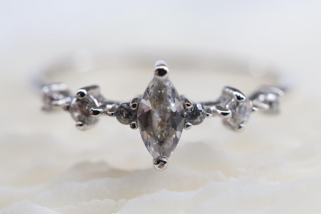 Solid Gold Cremation Marquise CZ Diamond Ring, Half Eternity Band
