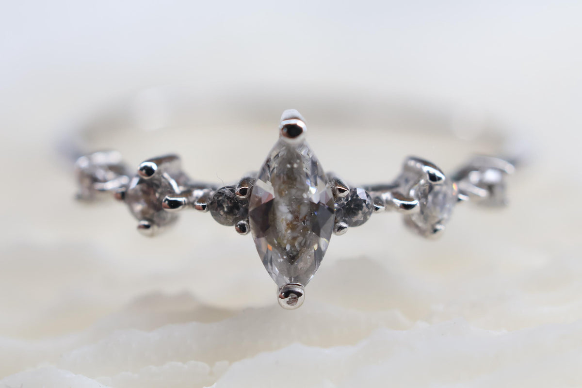 Solid Gold Cremation Marquise CZ Diamond Ring, Half Eternity Band