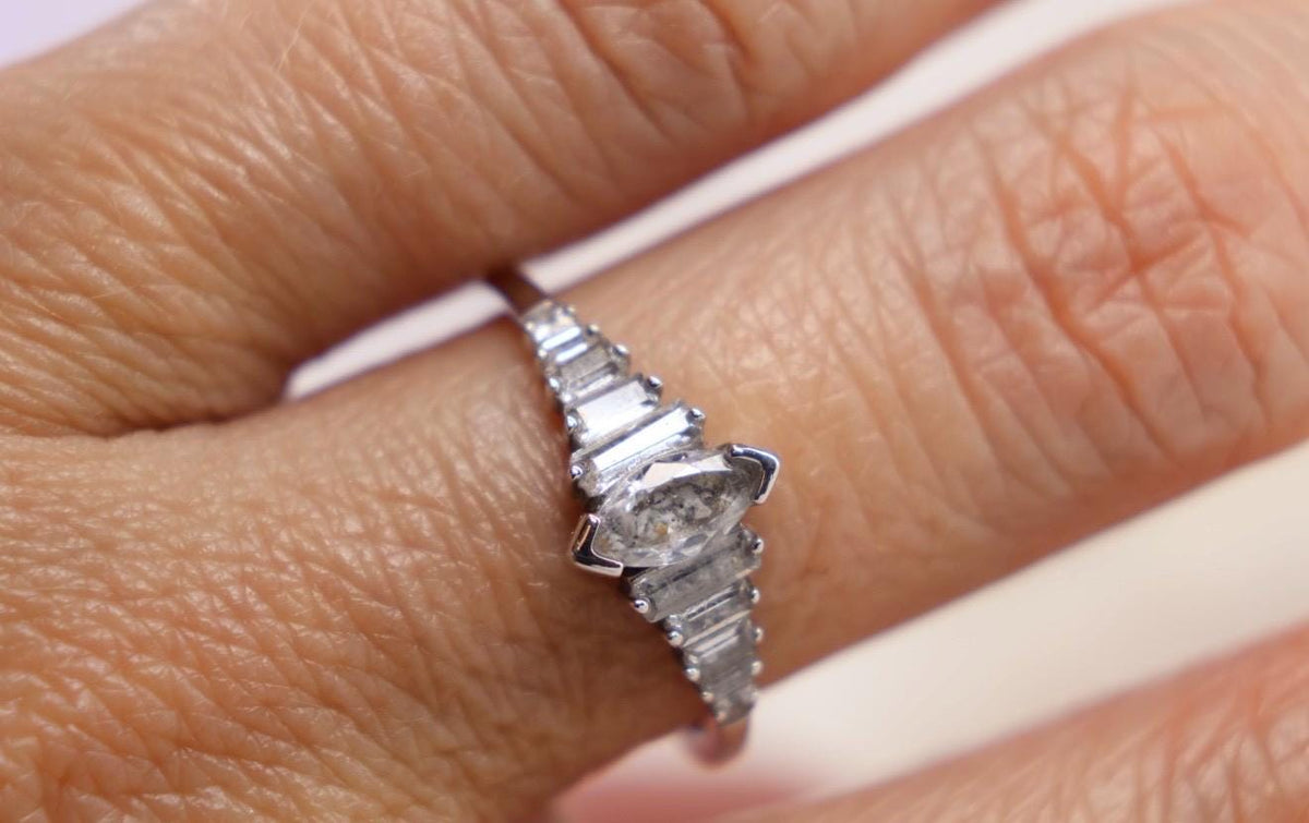 Cremation Ashes Ring, Art Deco Jewelry, Marquise CZ Halo Memorial Ring