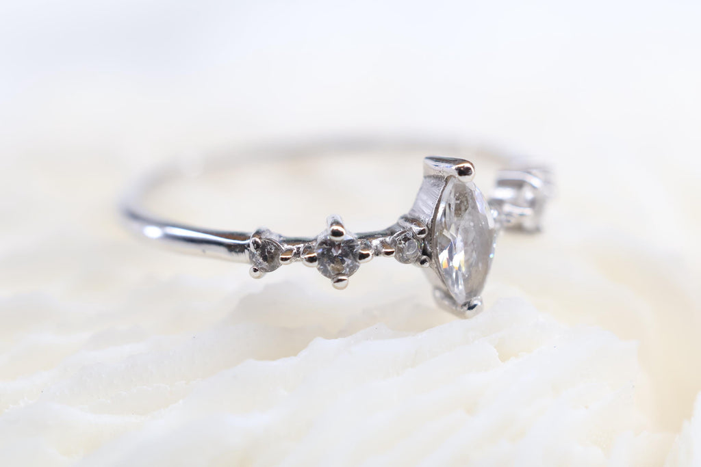 Solid Gold Cremation Marquise CZ Diamond Ring, Half Eternity Band