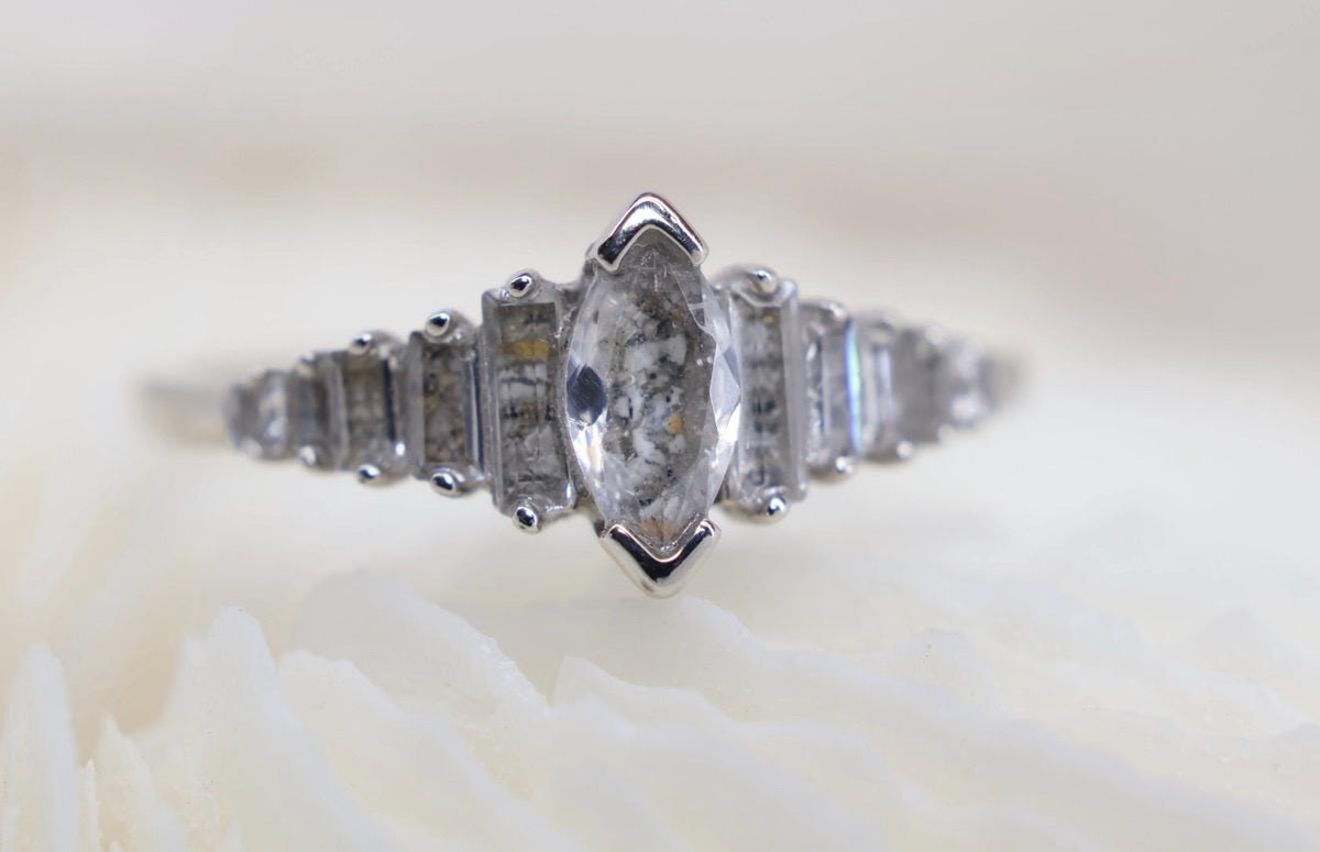 Cremation Ashes Ring, Art Deco Jewelry, Marquise CZ Halo Memorial Ring