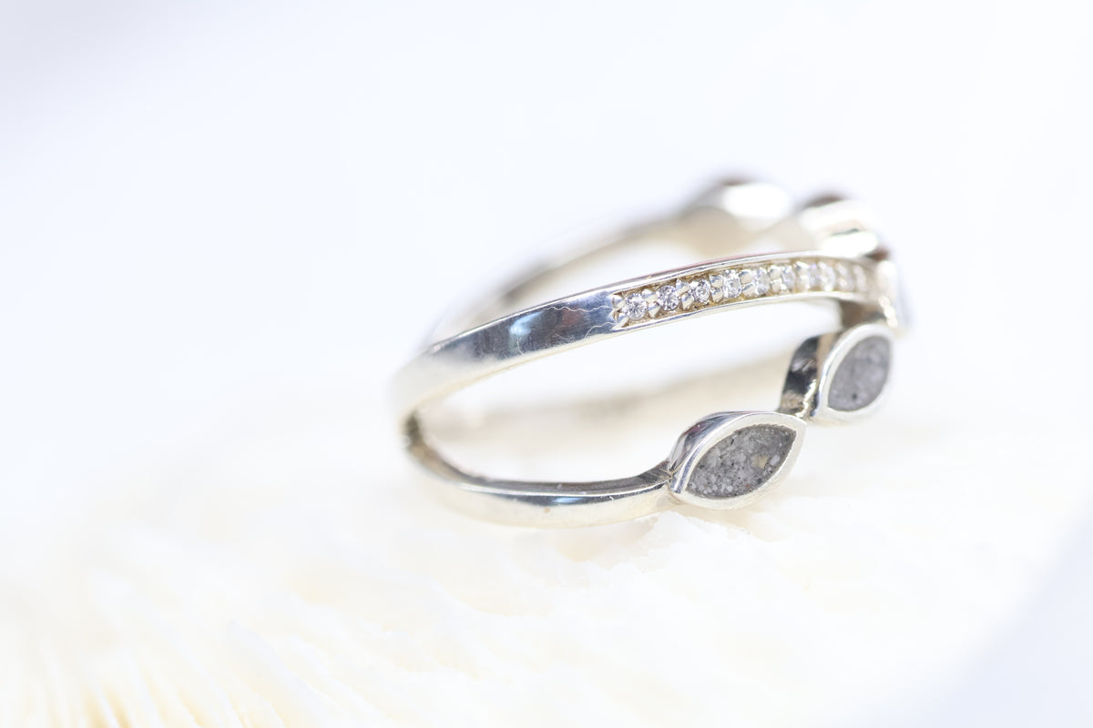 Criss Cross Cremation Ring, Ashes Marquise Ring