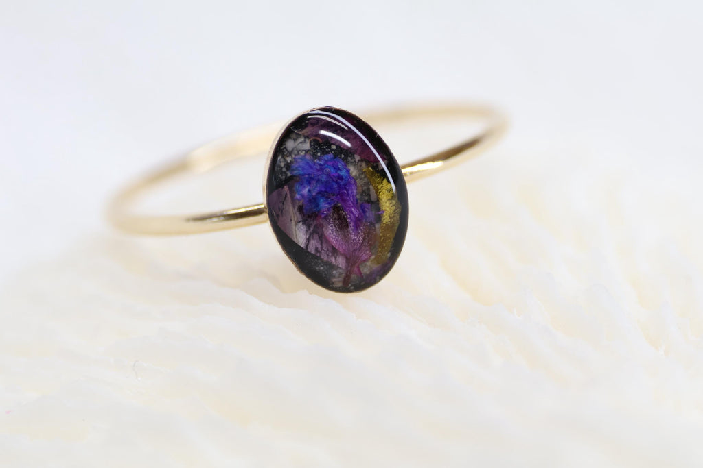 Cremation Ashes and Dried Flowers Ring, Funeral Flowers Keepsake