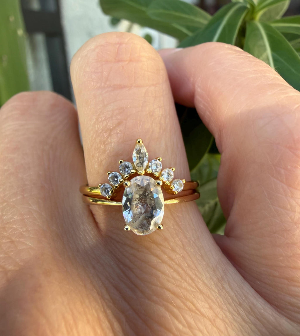 Cremation Crown Ring, Ashes Marquise Cubic Zirconia Stacking Ring