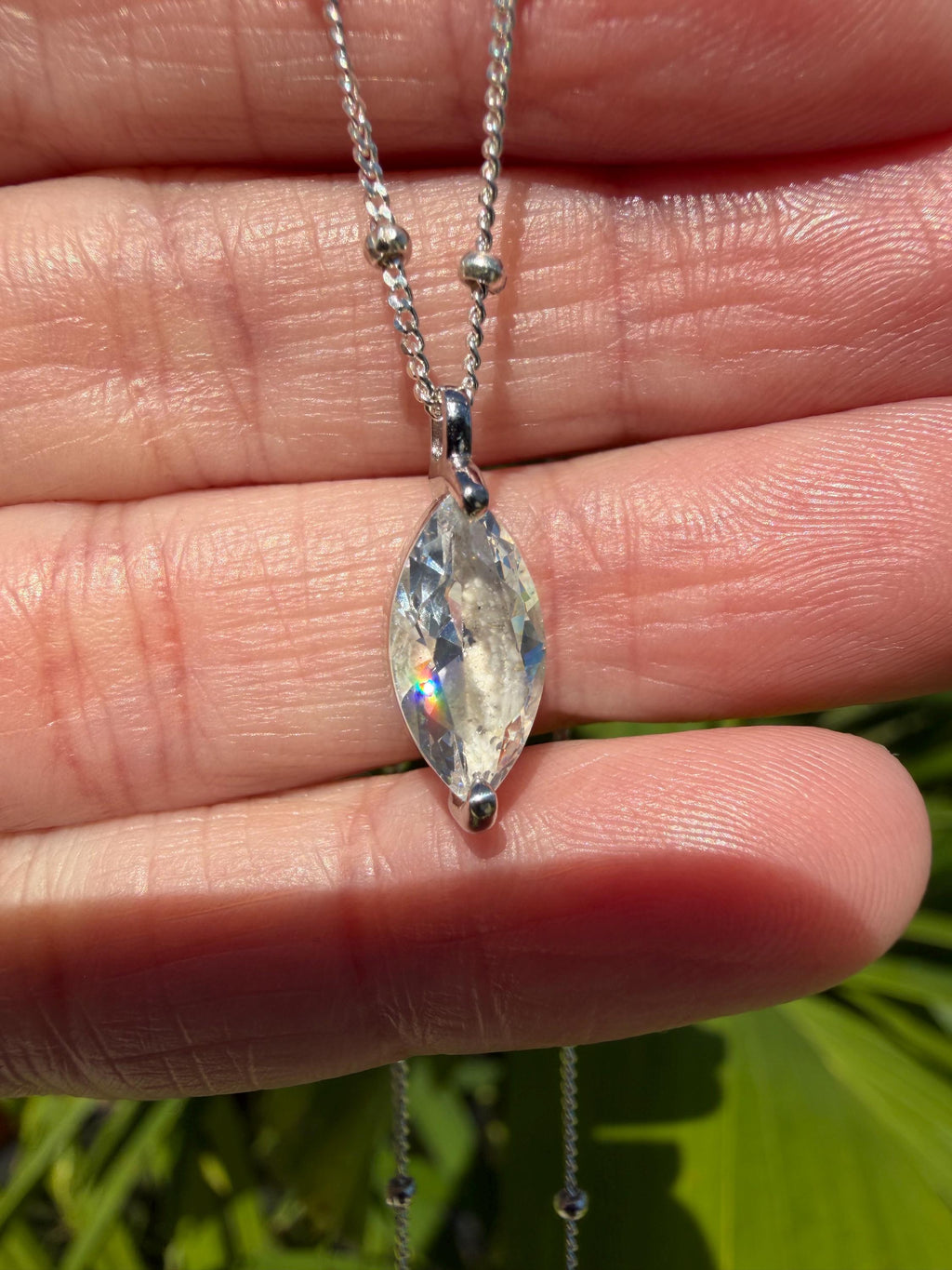 Cremation Ashes Marquise CZ Diamond Necklace on Satellite Chain