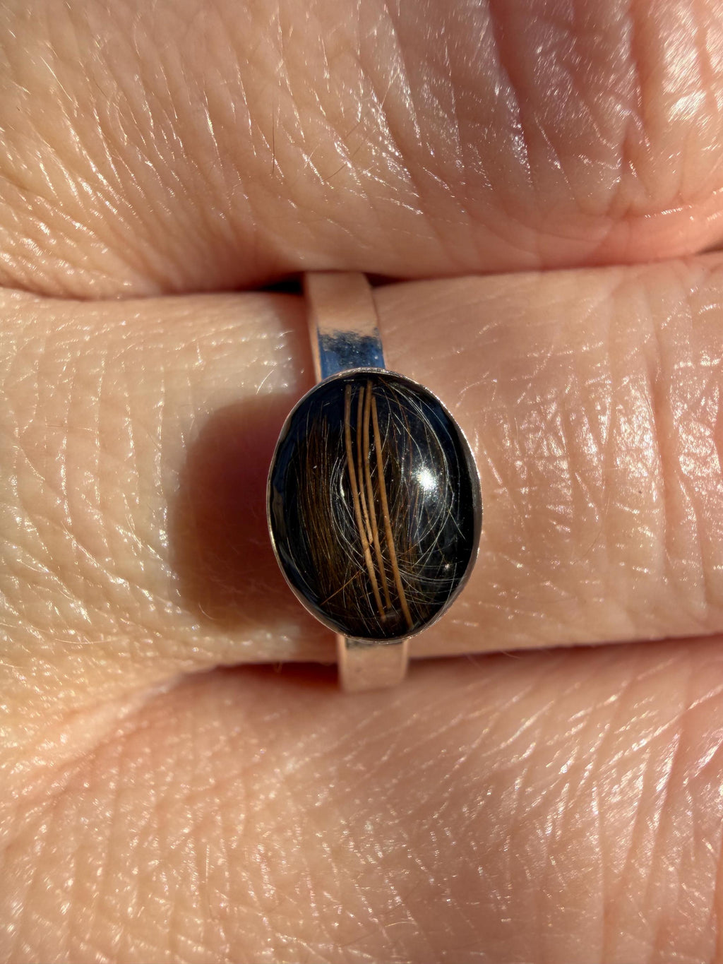 Pet Fur or Hair Sideways Oval Memorial Ring – East-West Ring- Wide Band Ring