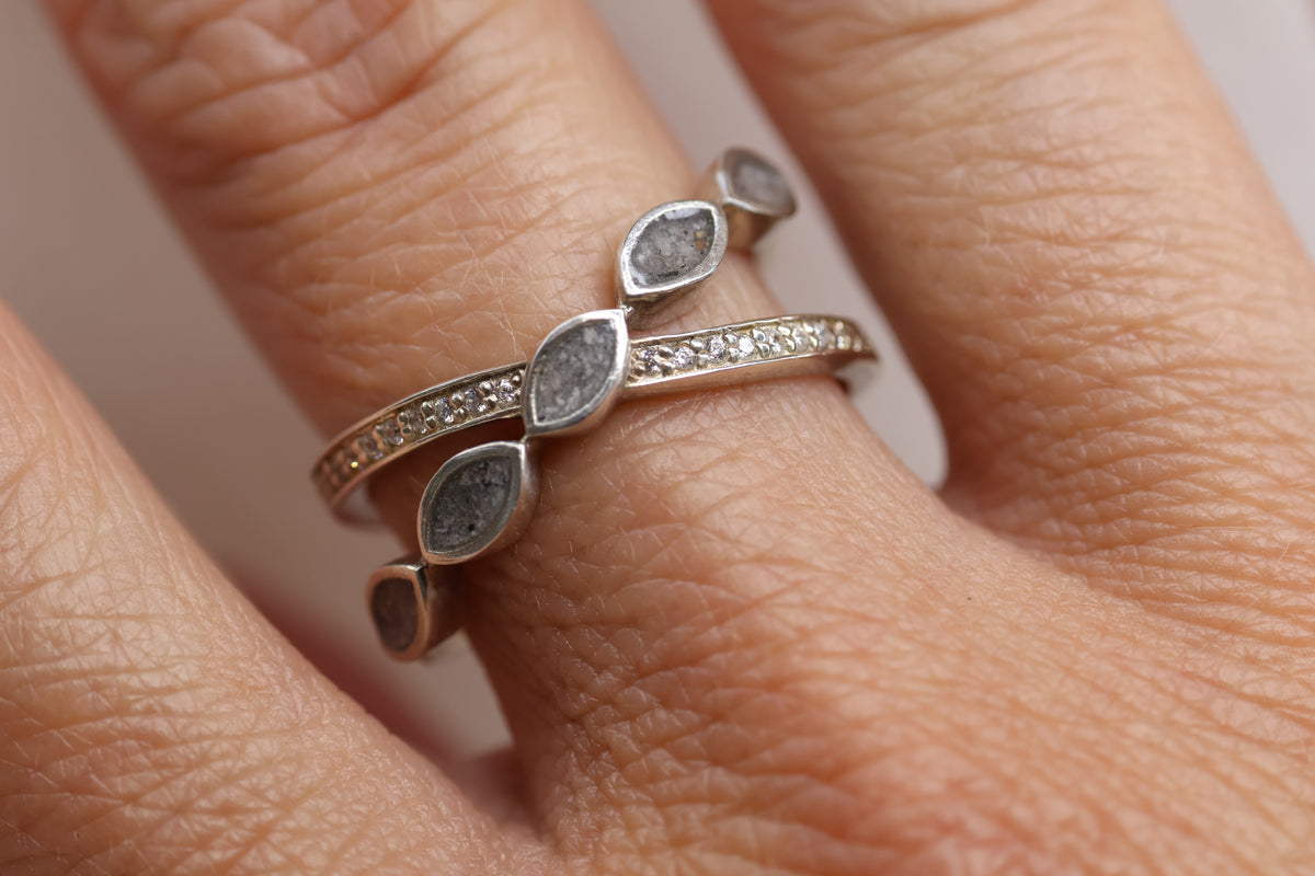 Criss Cross Cremation Ring, Ashes Marquise Ring