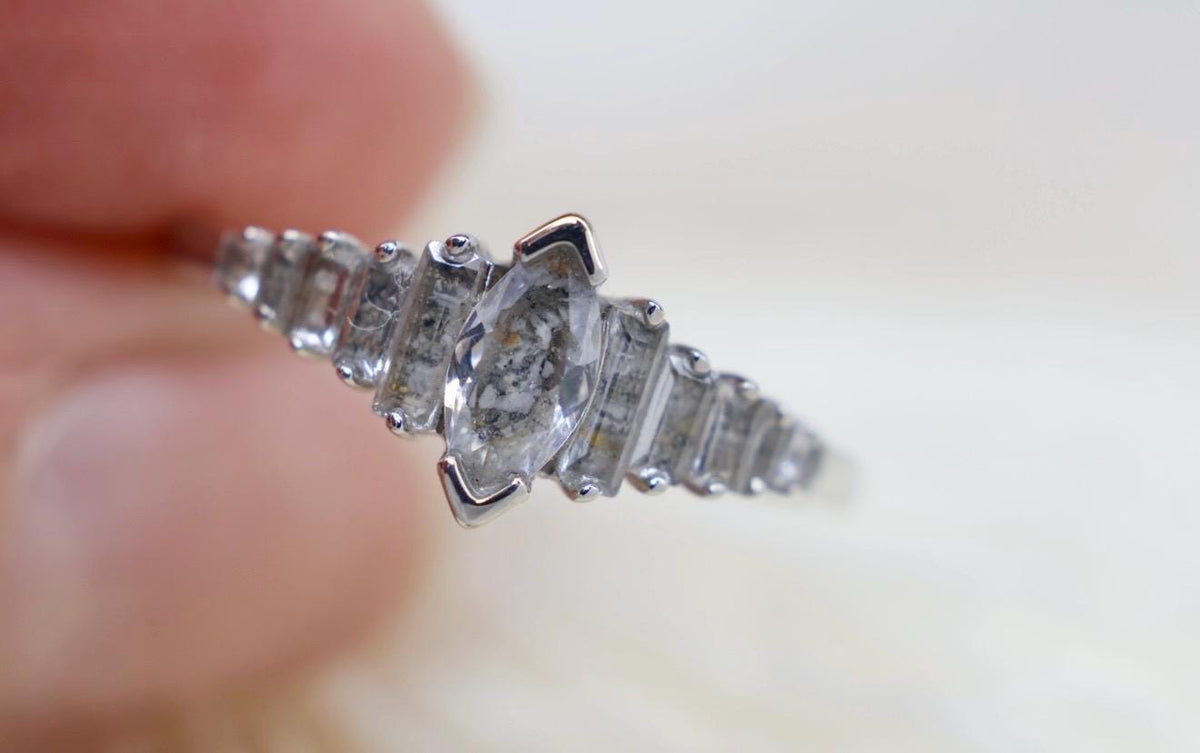 Cremation Ashes Ring, Art Deco Jewelry, Marquise CZ Halo Memorial Ring