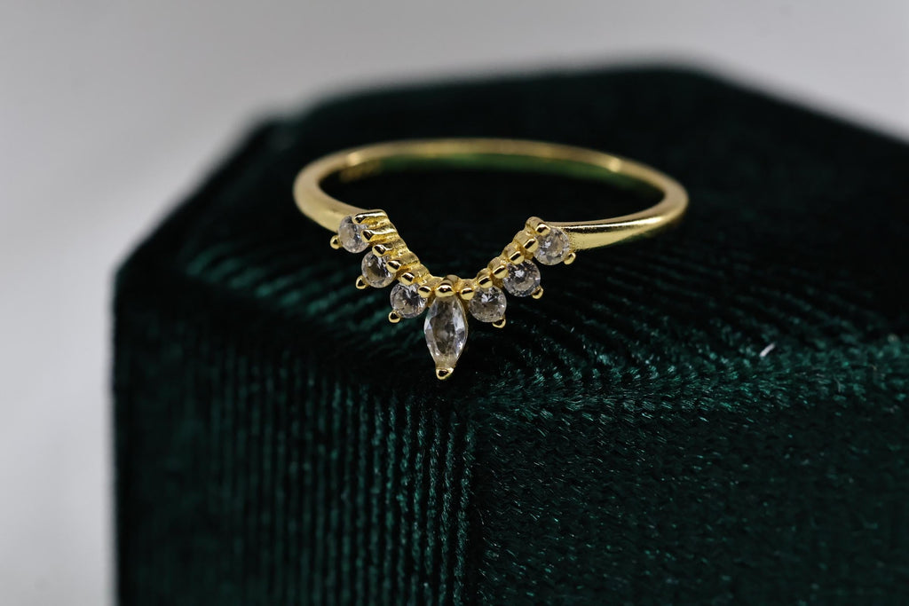 Cremation Crown Ring, Ashes Marquise Cubic Zirconia Stacking Ring