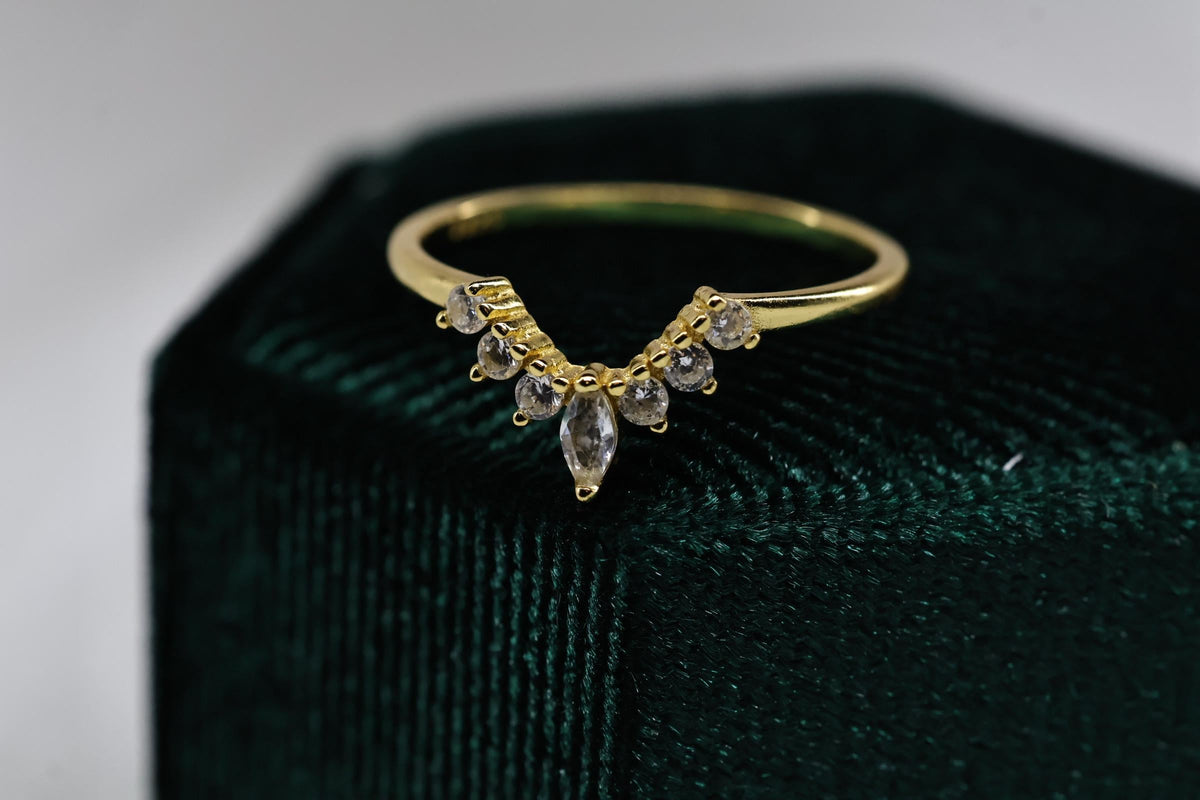Cremation Crown Ring, Ashes Marquise Cubic Zirconia Stacking Ring