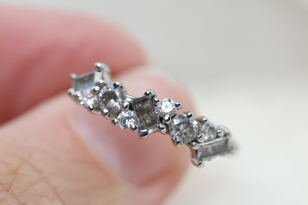Baguette and Round Cremation Ring, Vintage Inspired Half CZ Eternity Band
