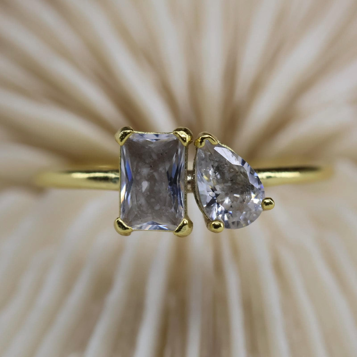 Toi et Moi Cremation Ashes Birthstone Ring, Emerald and Pear Cut Stones
