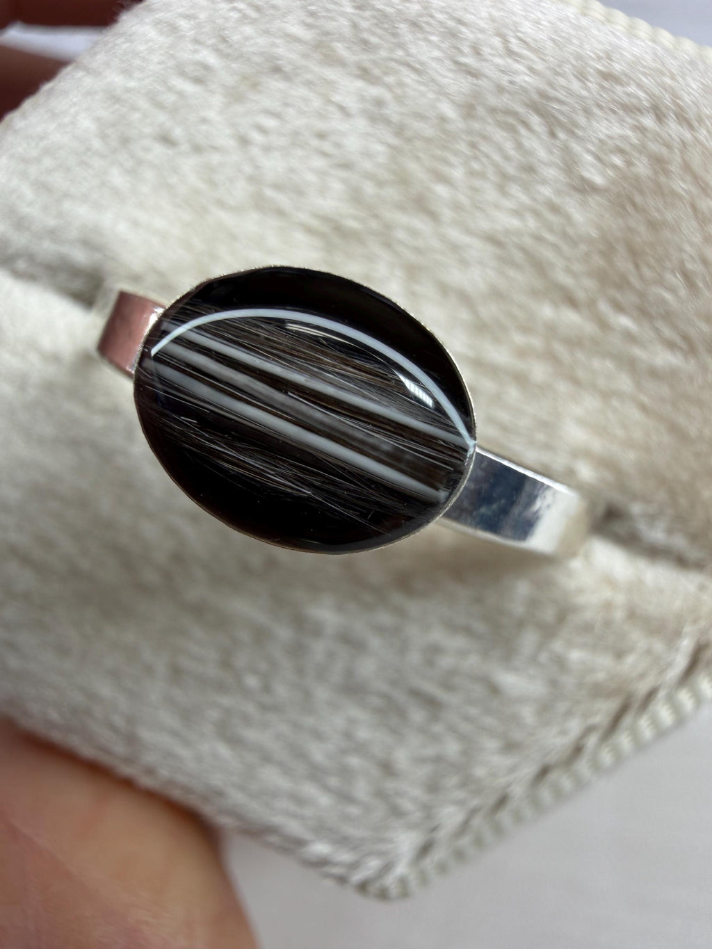 Pet Fur or Hair Sideways Oval Memorial Ring – East-West Ring- Wide Band Ring