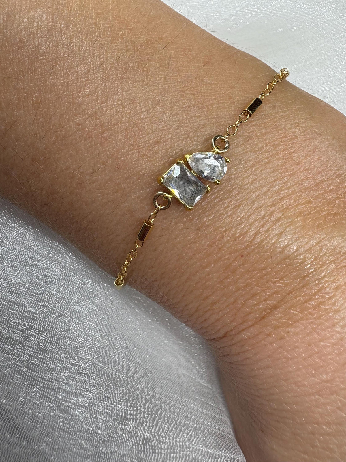 Toi et Moi Cremation Bracelet, Emerald & Pear Cut Ashes CZ Diamonds
