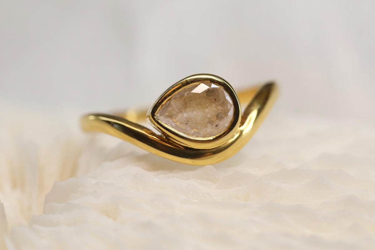 Cremation East West Pear Bezel Ring, Thick Curved Band Memorial Ring