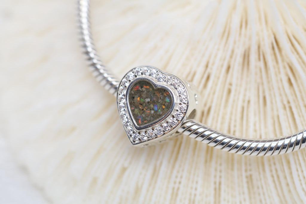 Heart Cremation Charm for Ashes, Sterling Silver European Bracelet Bead