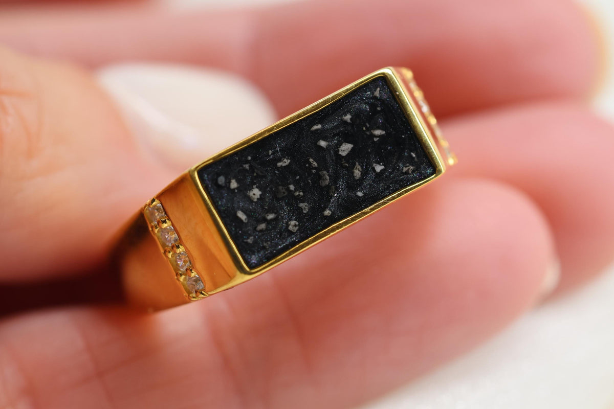 Black Chunky Signet CZ Cremation Ring, Chunky Ashes Keepsake