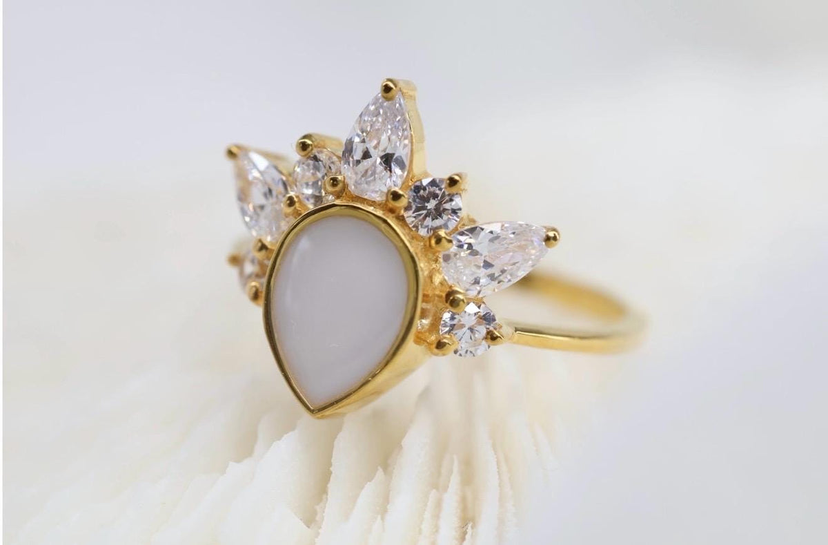 Crowned Pear Cut Breastmilk Keepsake Ring