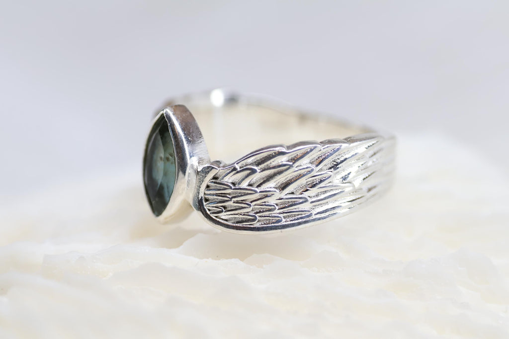 Cremation Ashes Ring, Angel Wing Blue Topaz Ring