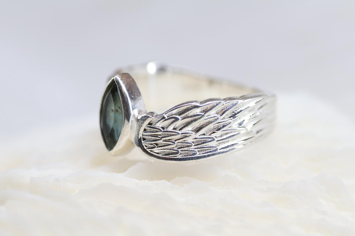 Cremation Ashes Ring, Angel Wing Blue Topaz Ring
