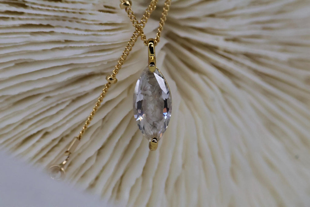 Cremation Ashes Marquise CZ Diamond Necklace on Satellite Chain