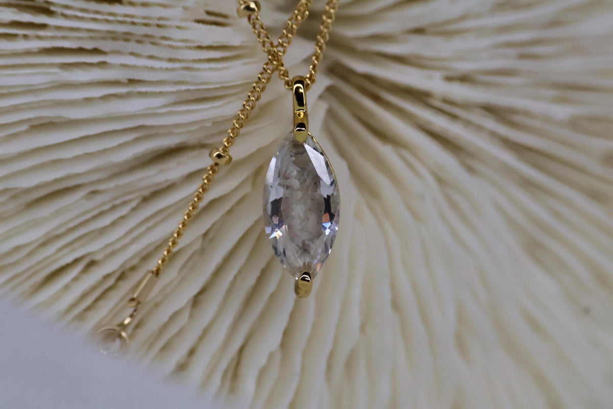 Cremation Ashes Marquise CZ Diamond Necklace on Satellite Chain