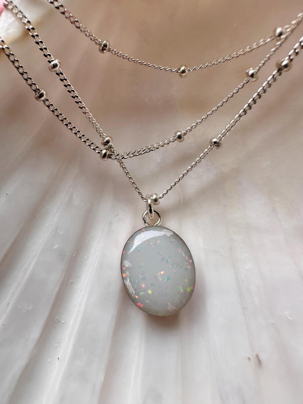 Eternity Opal Cremation Necklace, White Opal Ashes Jewelry