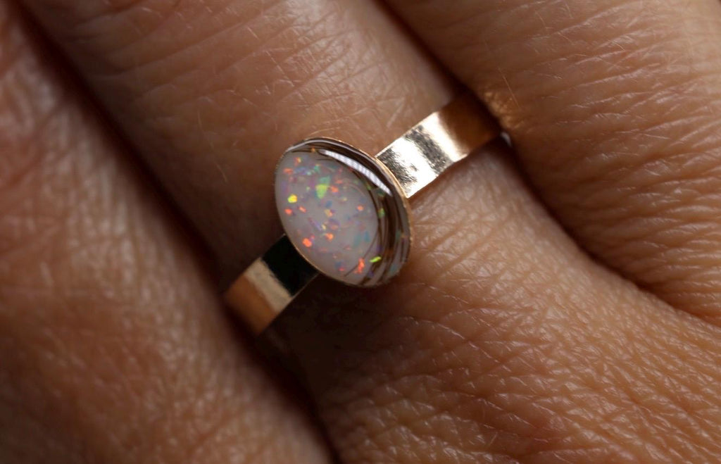 Breastmilk and Opal Wide Band Ring, Baby Hair Ring