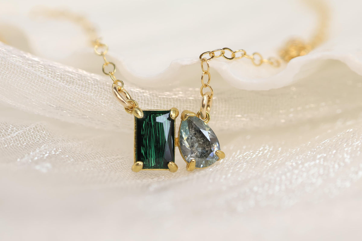 Toi et Moi Ashes and Fur/Hair Necklace, Birthstone Keepsake Necklace