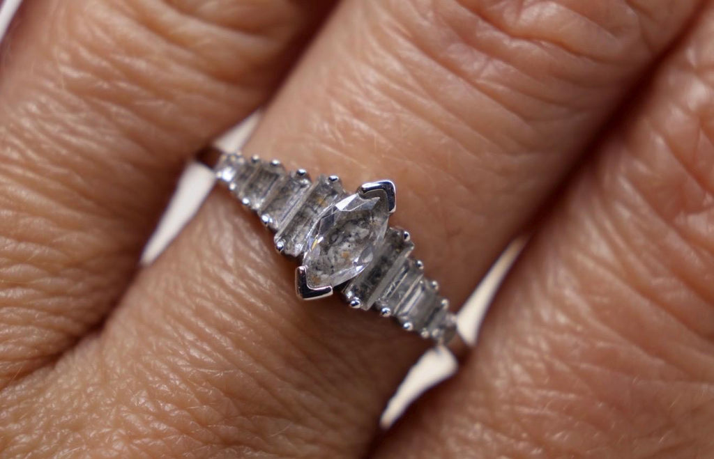 Cremation Ashes Ring, Art Deco Jewelry, Marquise CZ Halo Memorial Ring