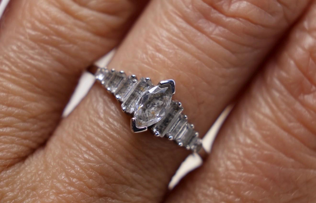 Cremation Ashes Ring, Art Deco Jewelry, Marquise CZ Halo Memorial Ring