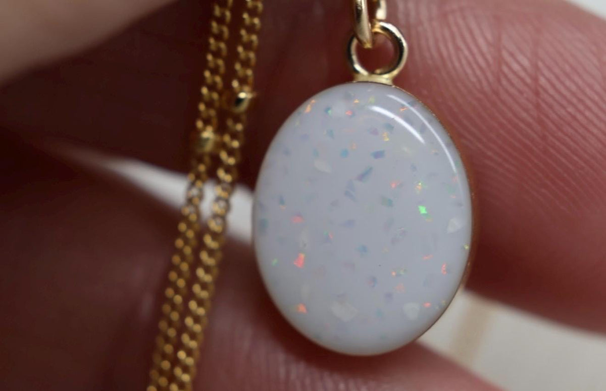 Eternity Opal Cremation Necklace, White Opal Ashes Jewelry