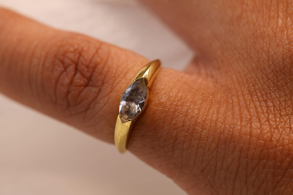Solid Gold East West Cremation Ashes Ring, Marquise CZ Ring