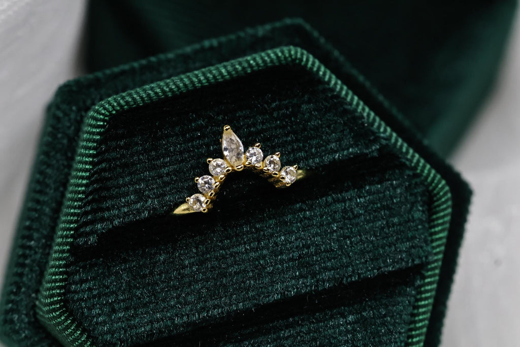 Cremation Crown Ring, Ashes Marquise Cubic Zirconia Stacking Ring