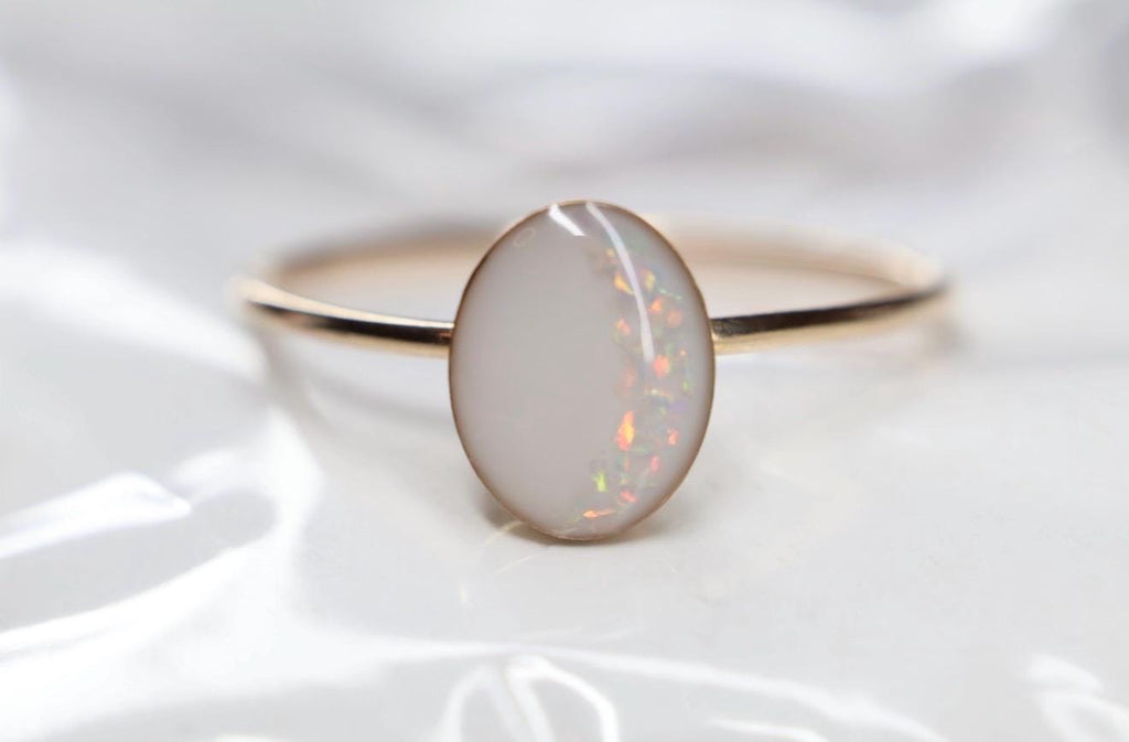 Rainbow Opal Arch Breastmilk Oval Ring