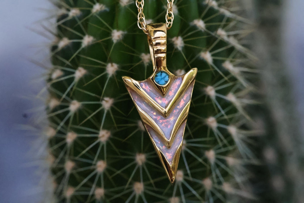 Cremation Ashes Arrowhead Necklace – Ashes Memorial Jewelry with Turquoise & Opal