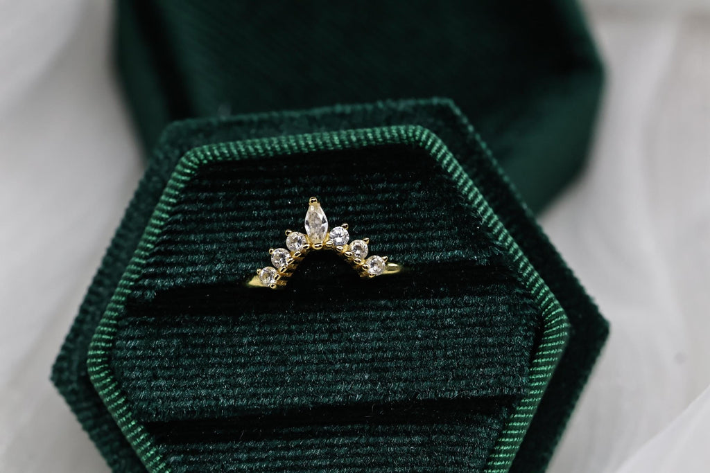 Cremation Crown Ring, Ashes Marquise Cubic Zirconia Stacking Ring