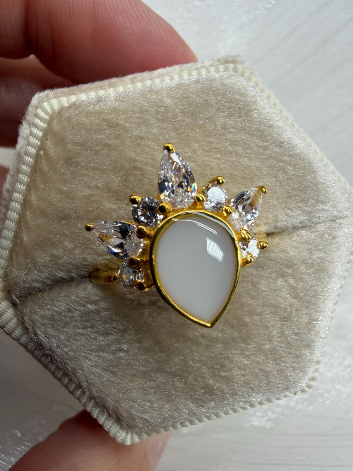 Crowned Pear Cut Breastmilk Keepsake Ring