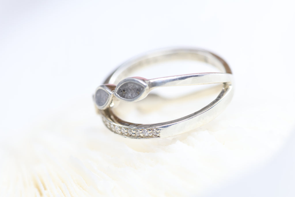 Criss Cross Cremation Ring, Ashes Marquise Ring