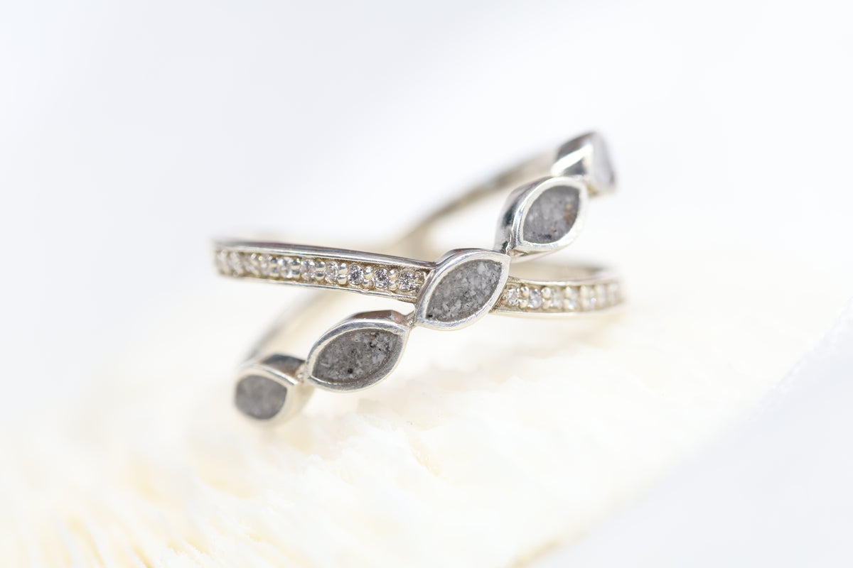 Criss Cross Cremation Ring, Ashes Marquise Ring
