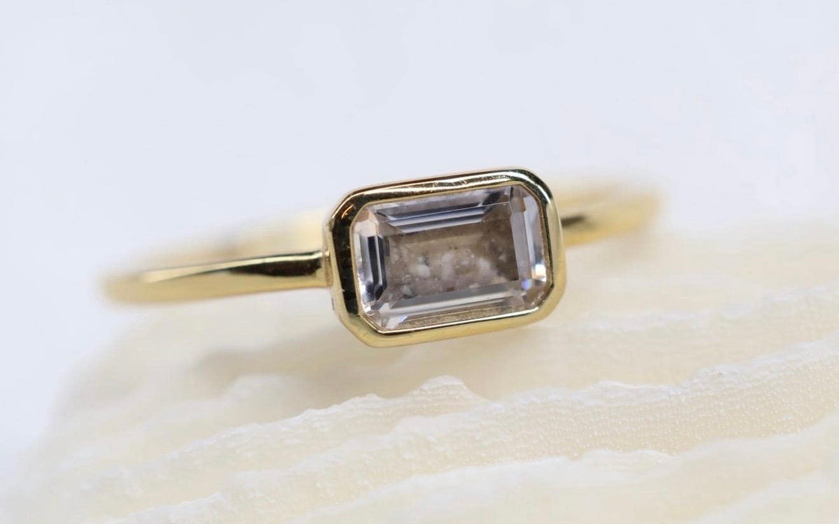 East-West Emerald Cut Cremation Ashes Ring