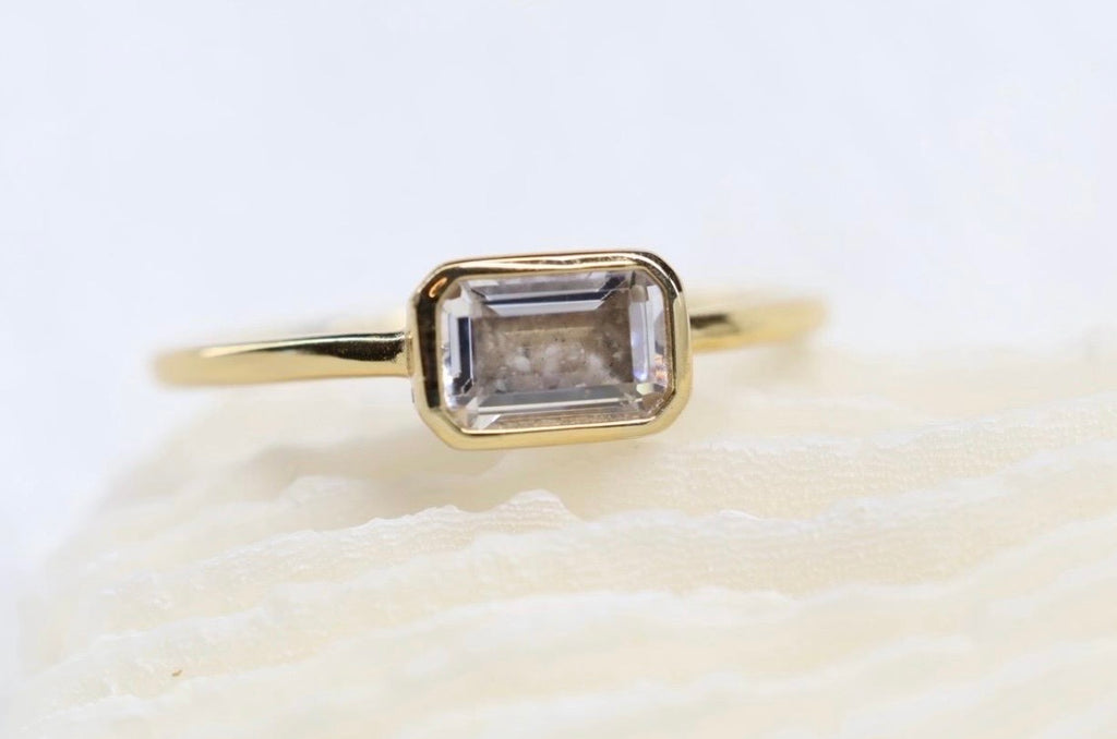 East-West Emerald Cut Cremation Ashes Ring