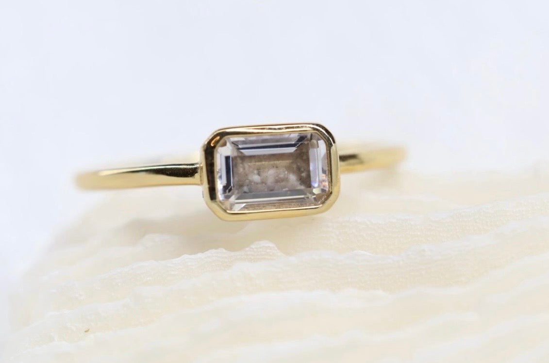 East-West Emerald Cut Cremation Ashes Ring
