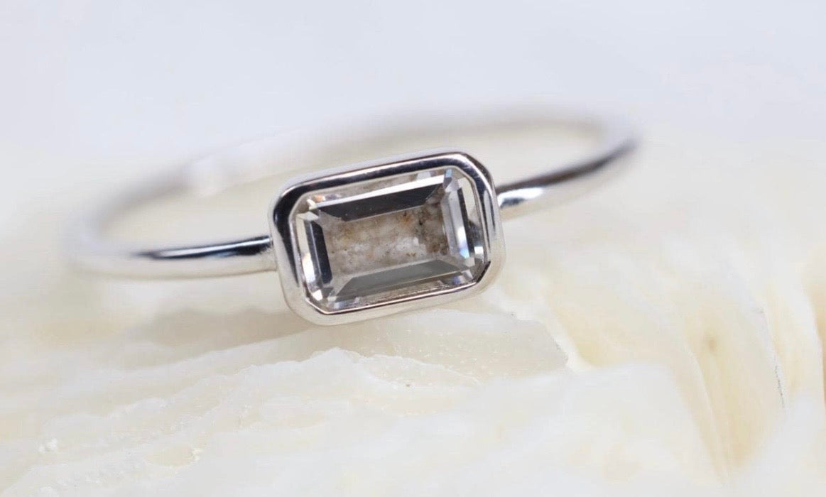 East-West Emerald Cut Cremation Ashes Ring