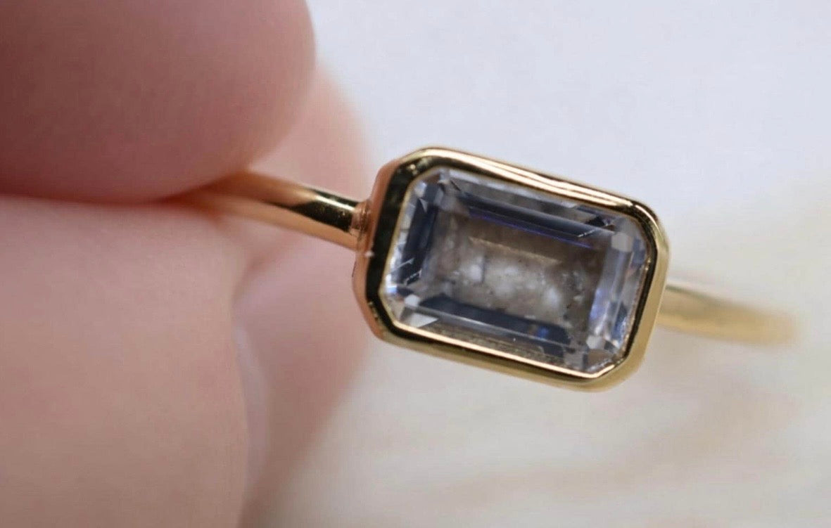 East-West Emerald Cut Cremation Ashes Ring
