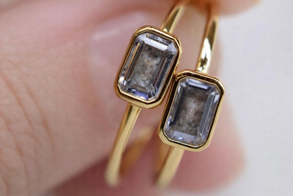 East-West Emerald Cut Cremation Ashes Ring