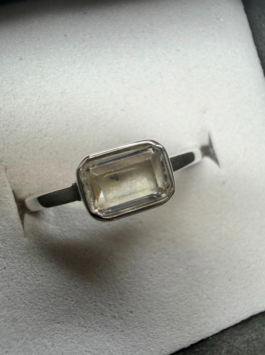 East-West Emerald Cut Cremation Ashes Ring