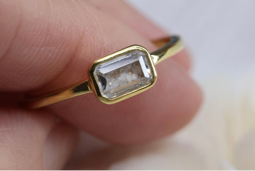 East-West Emerald Cut Cremation Ashes Ring