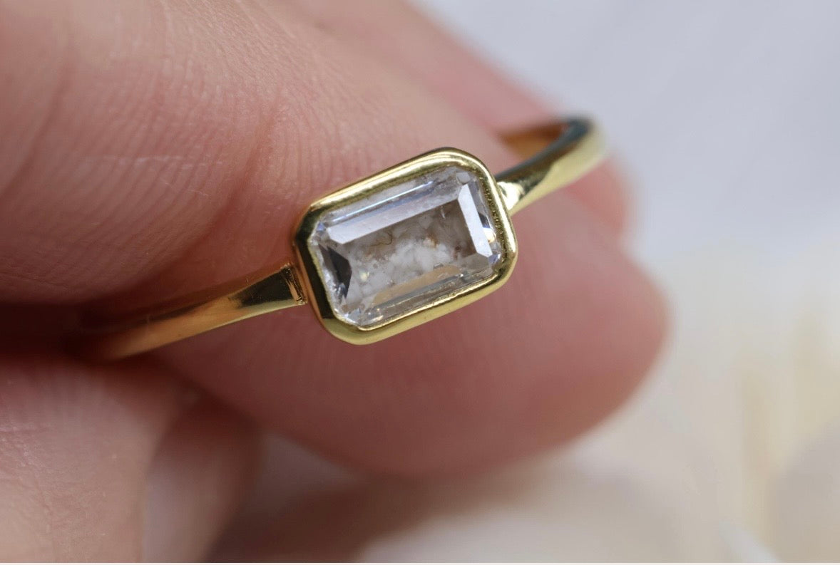 East-West Emerald Cut Cremation Ashes Ring